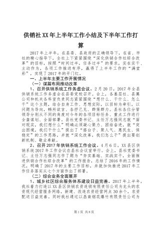 供销社XX年上半年工作小结及下半年工作打算
