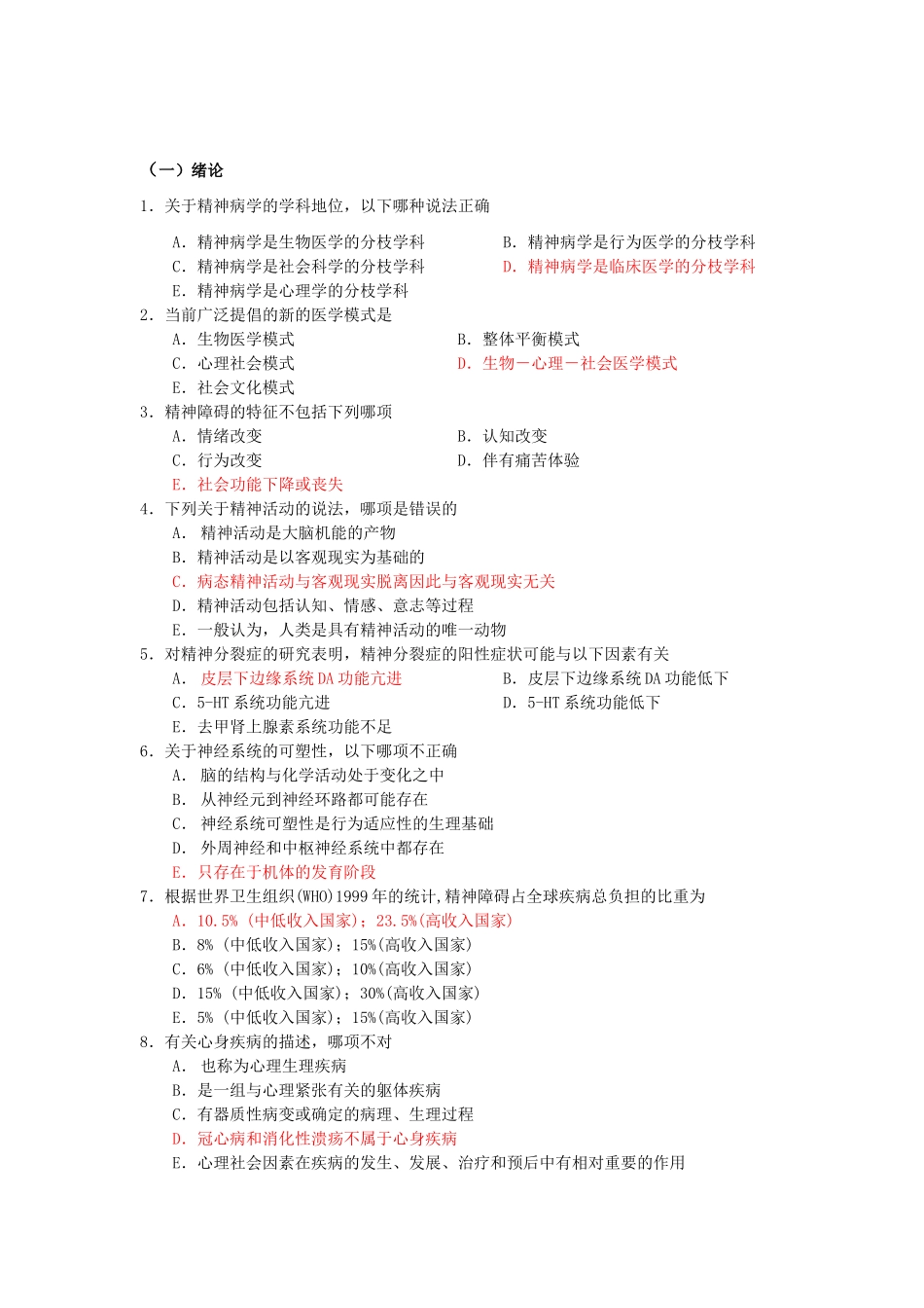 精神病学单选题(温州医学院题库)_第1页
