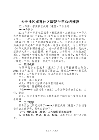 关于社区戎毒社区康复半年总结推荐