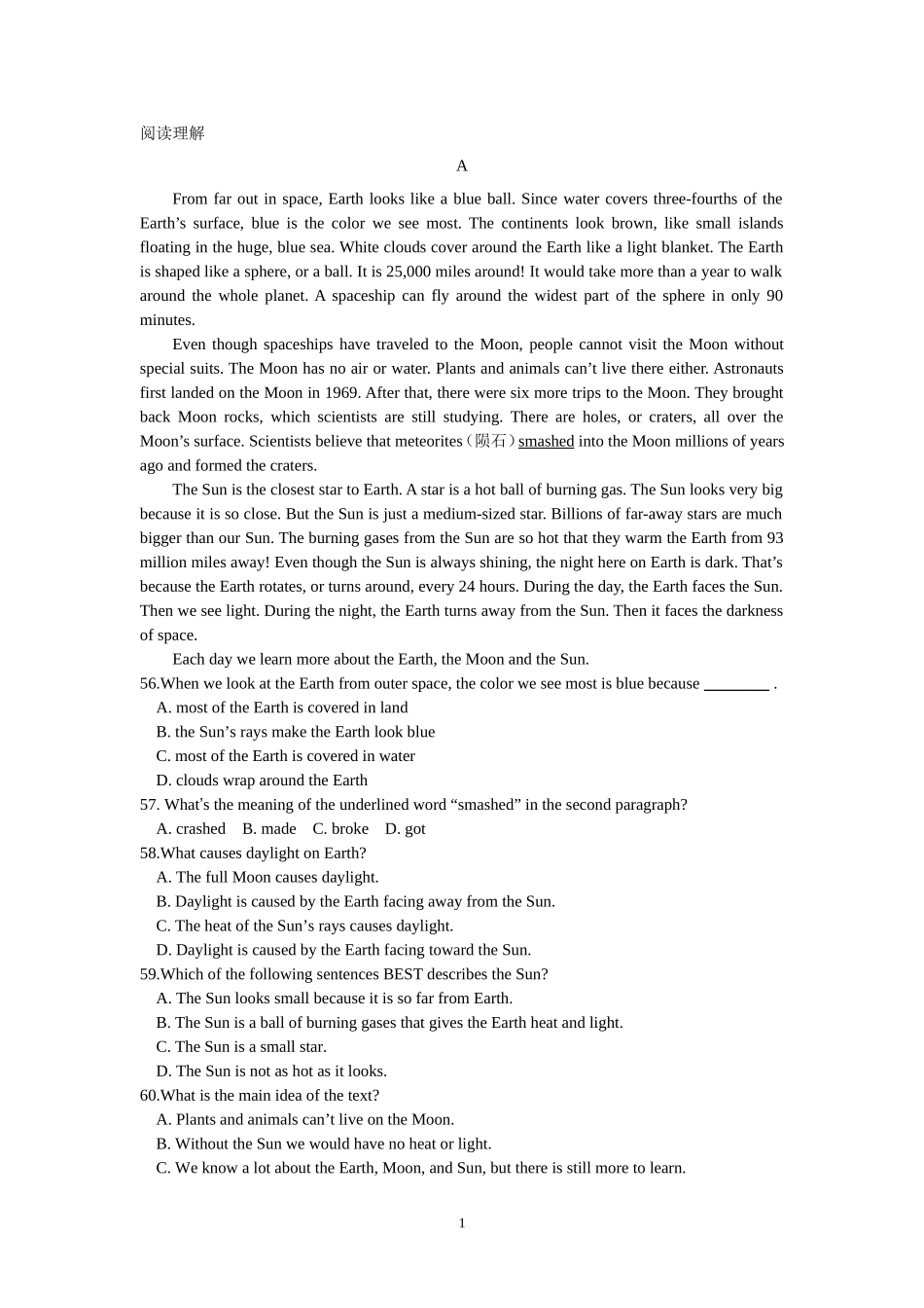 高中英语阅读理解(原创)_第1页