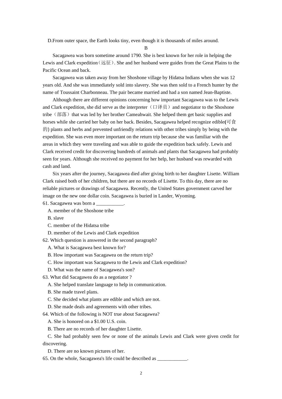 高中英语阅读理解(原创)_第2页