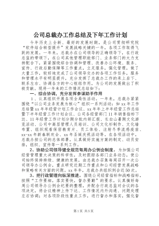 公司总裁办工作总结及下年工作计划
