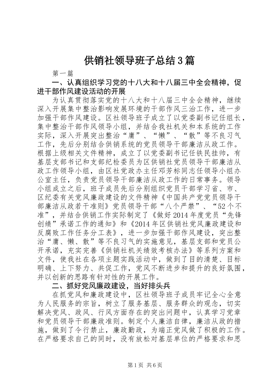 供销社领导班子总结3篇_第1页