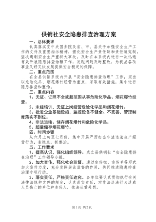 供销社安全隐患排查治理方案