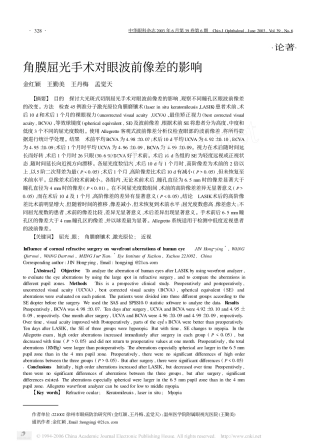 角膜屈光手术对眼波前像差的影响