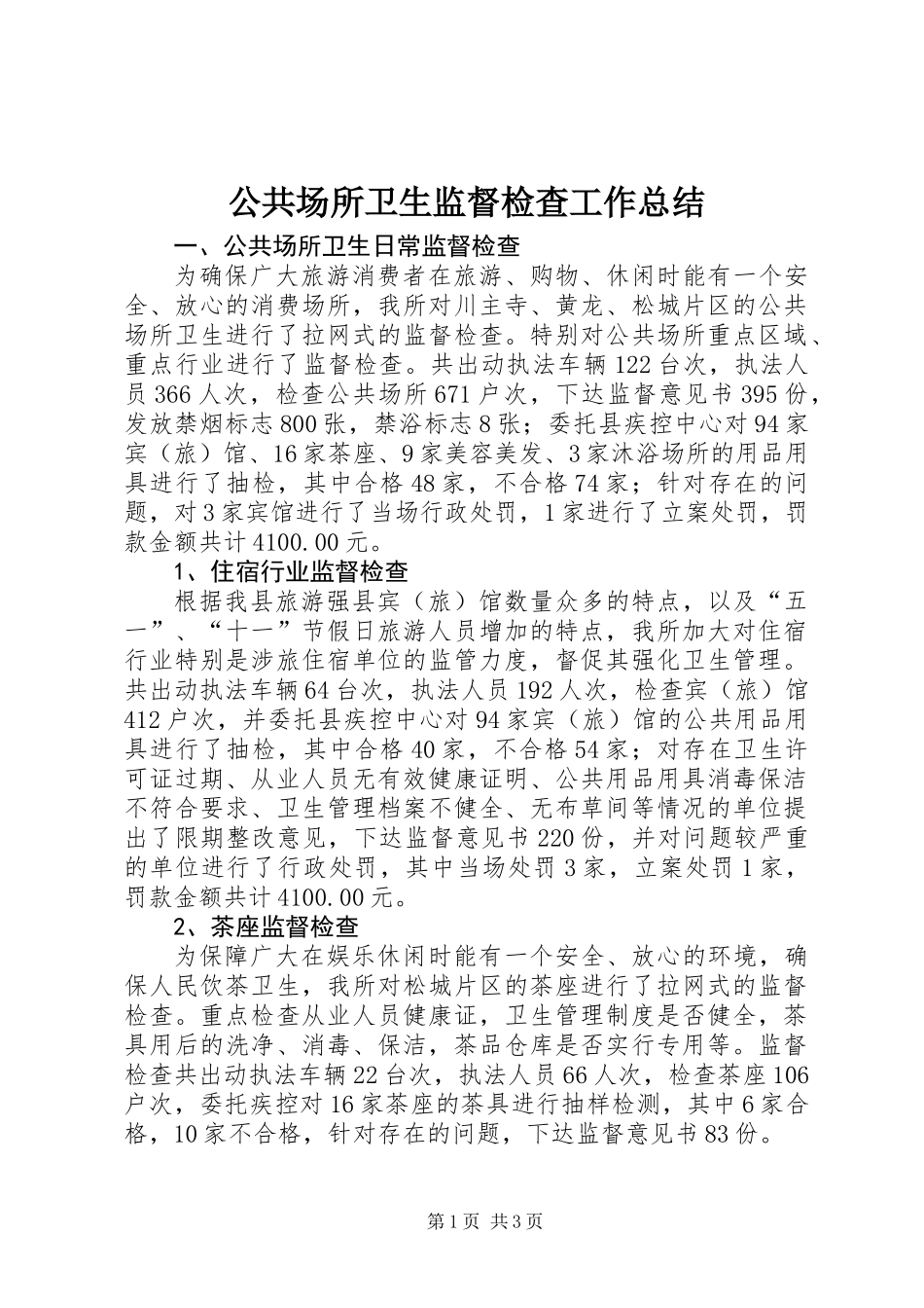 公共场所卫生监督检查工作总结_第1页