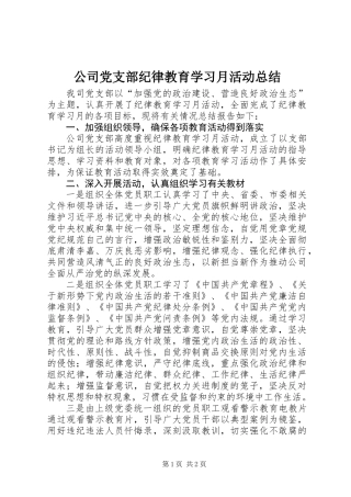 公司党支部纪律教育学习月活动总结