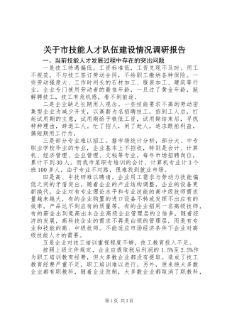 关于市技能人才队伍建设情况调研报告