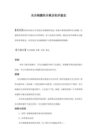光合细菌的分离及初步鉴定