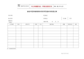 国家级中医药继续教育项目学员基本信息登记表