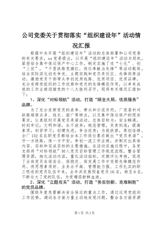 公司党委关于贯彻落实“组织建设年”活动情况汇报