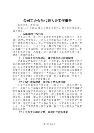 公司工会会员代表大会工作报告