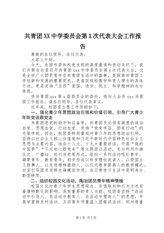 共青团XX中学委员会第X次代表大会工作报告