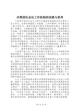 共青团社会化工作机制的实践与思考