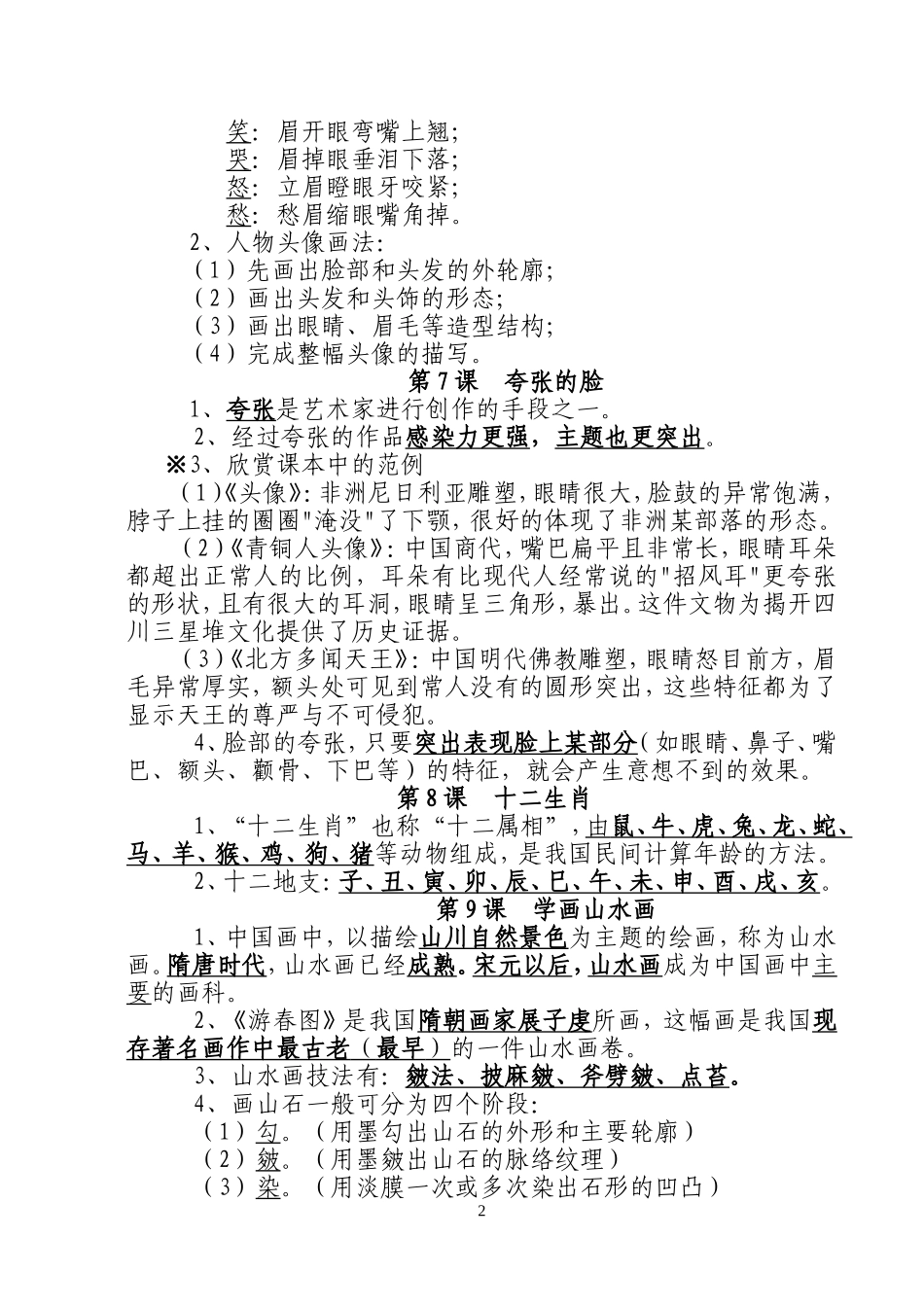 人教版五年级下册《美术》知识点归纳1_第2页