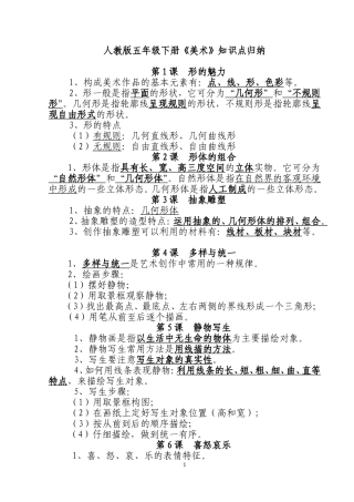 人教版五年级下册《美术》知识点归纳1