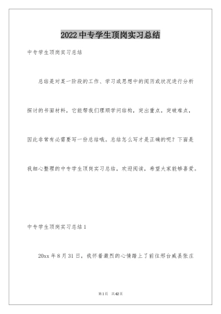 2024中专学生顶岗实习总结