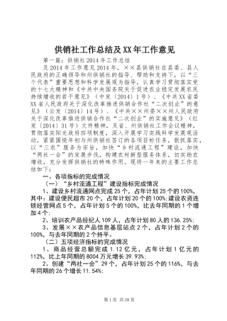 供销社工作总结及XX年工作意见