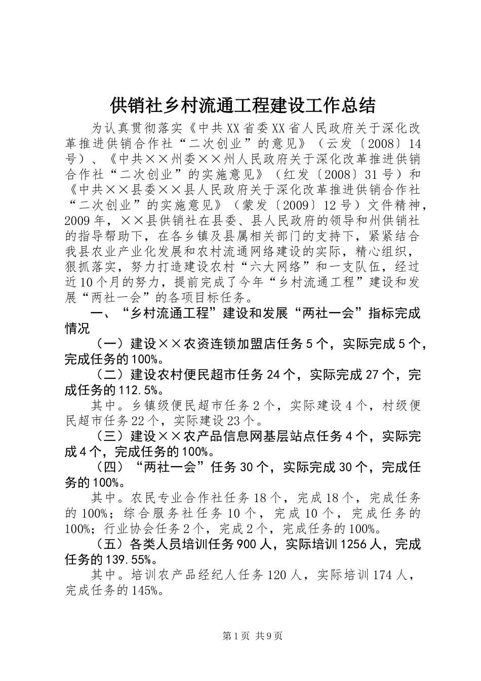 供销社乡村流通工程建设工作总结_第1页