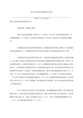 国内儿童用药市场现状及分析