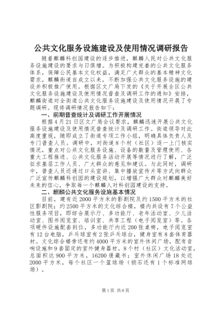 公共文化服务设施建设及使用情况调研报告