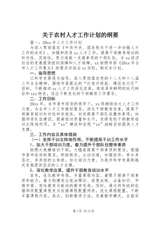 关于农村人才工作计划的纲要