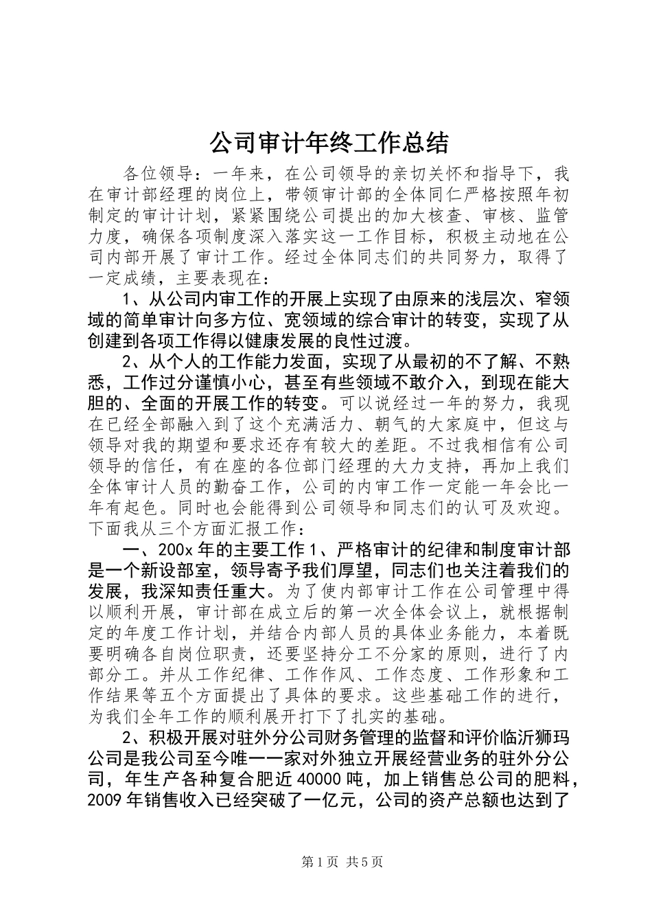 公司审计年终工作总结_第1页