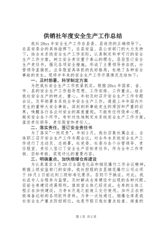 供销社年度安全生产工作总结