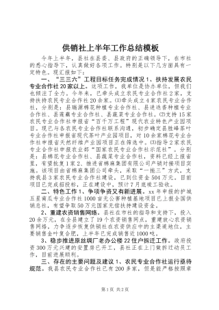 供销社上半年工作总结模板