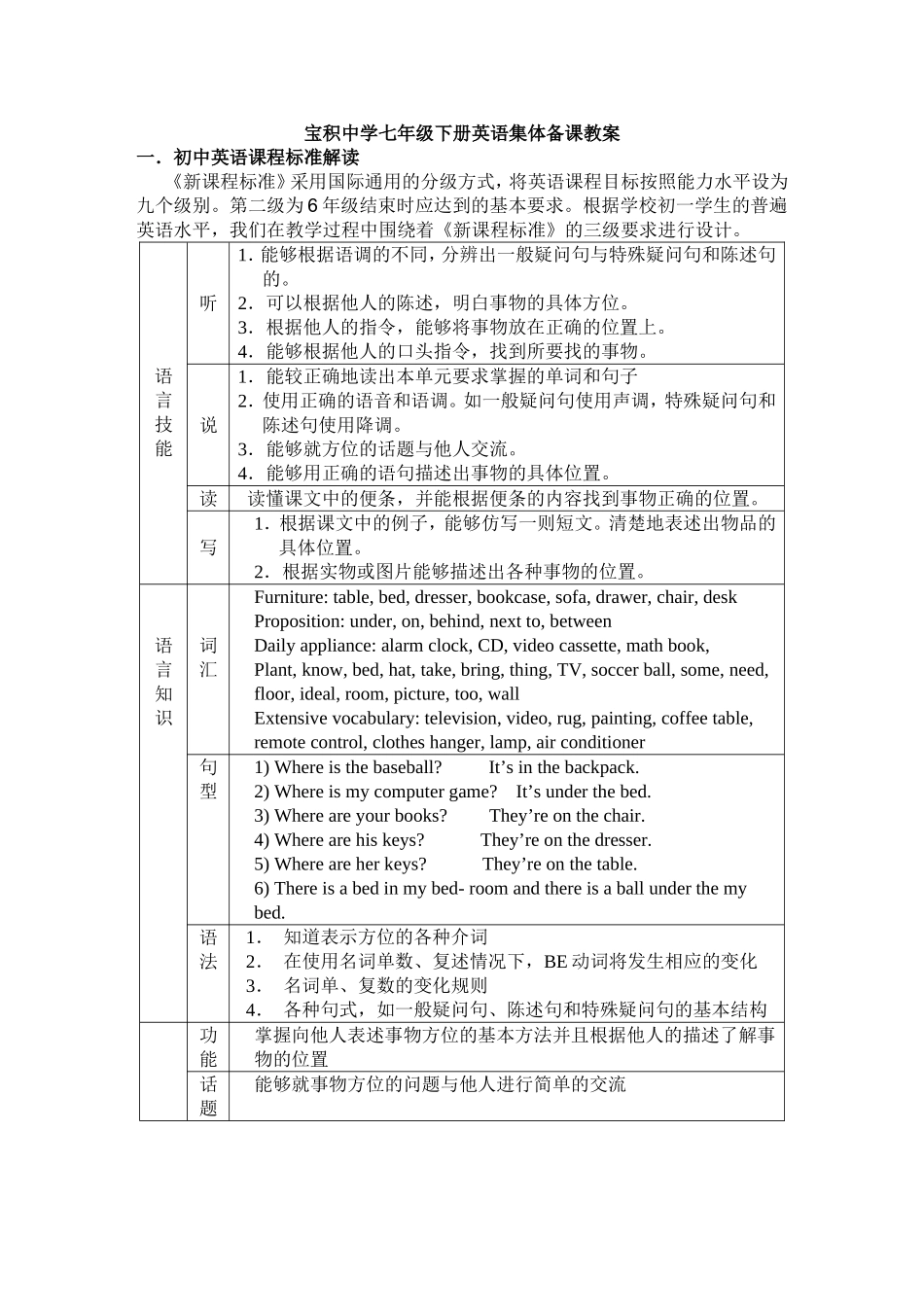 宝积中学七年级下册英语lessonone集体备课电子教案_第1页