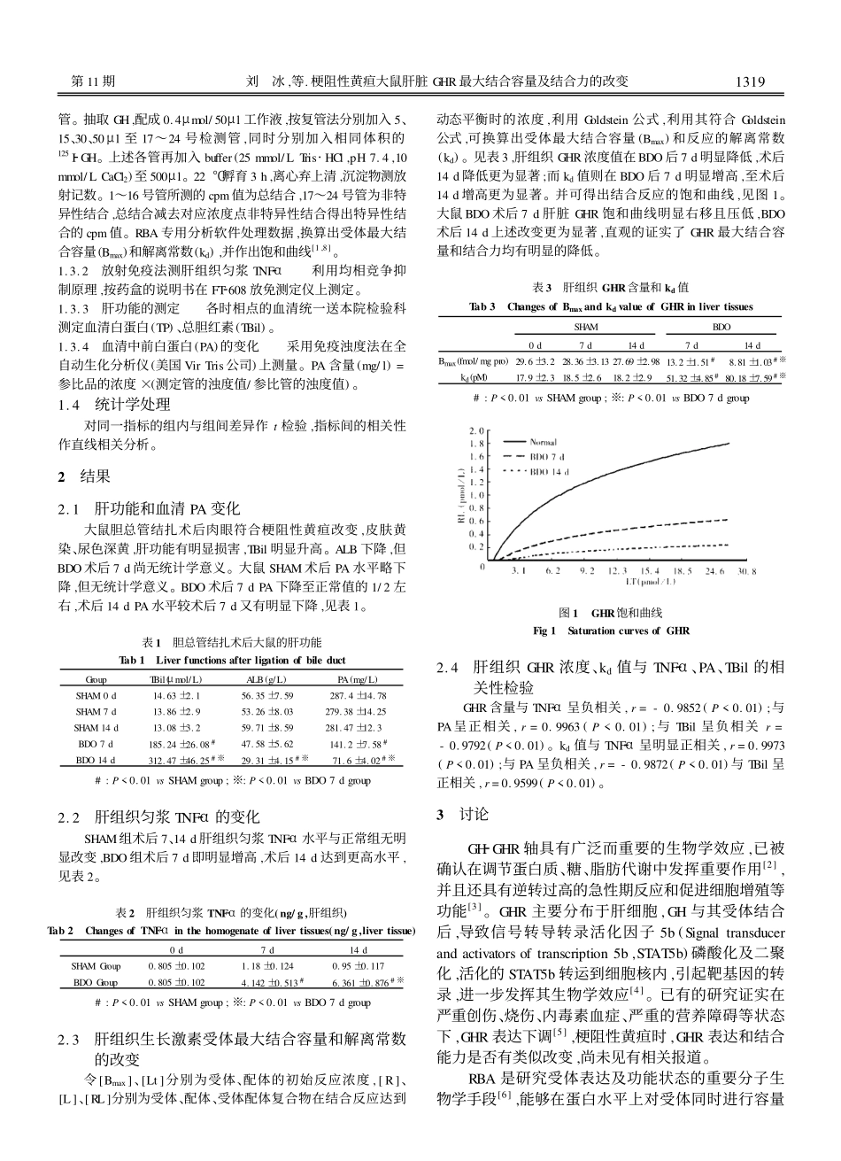 梗阻性黄疸大鼠肝脏GHR最大结合容量及结合力的改变_第2页