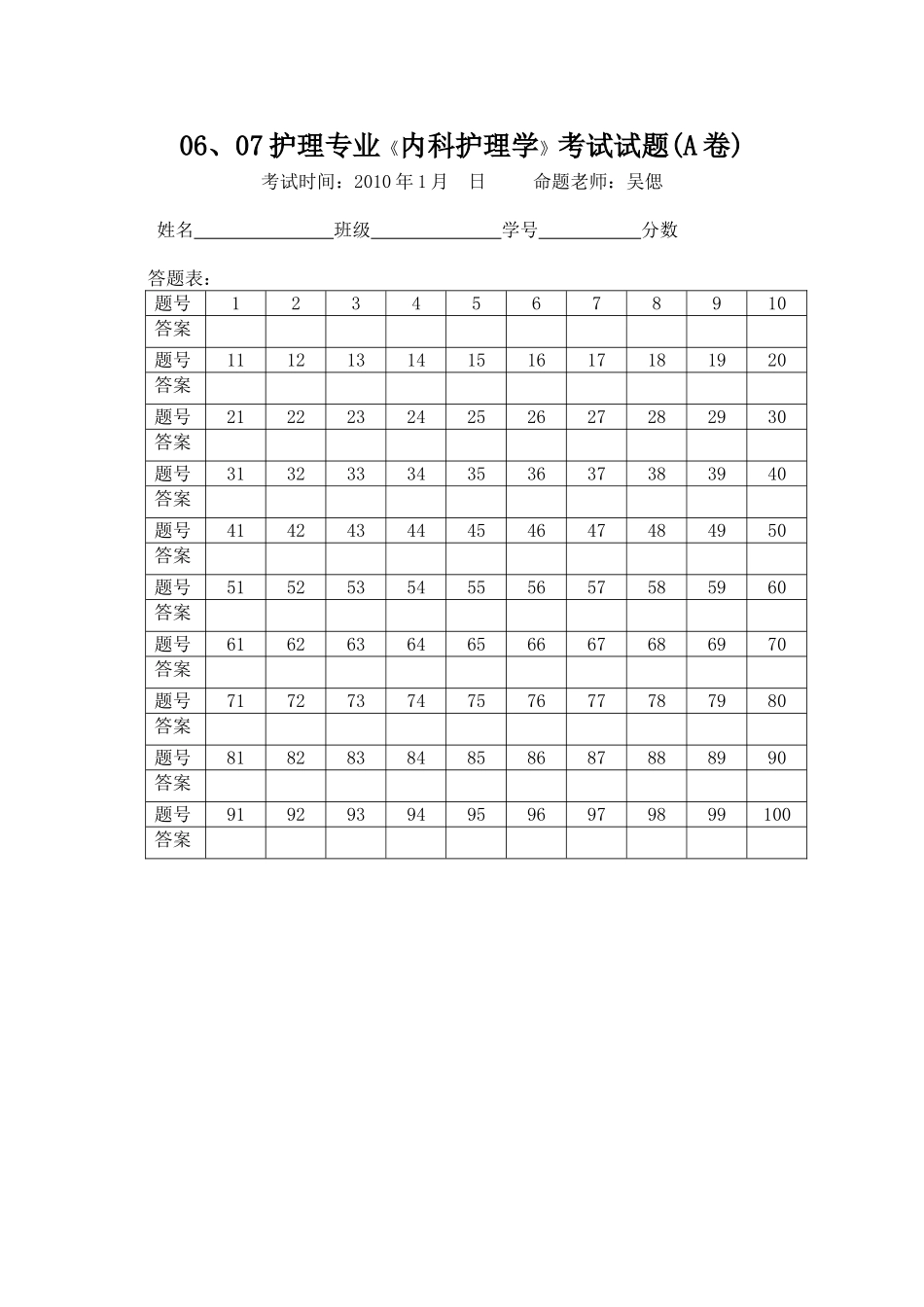 护理专业内科护理学毕业考试试题_第2页