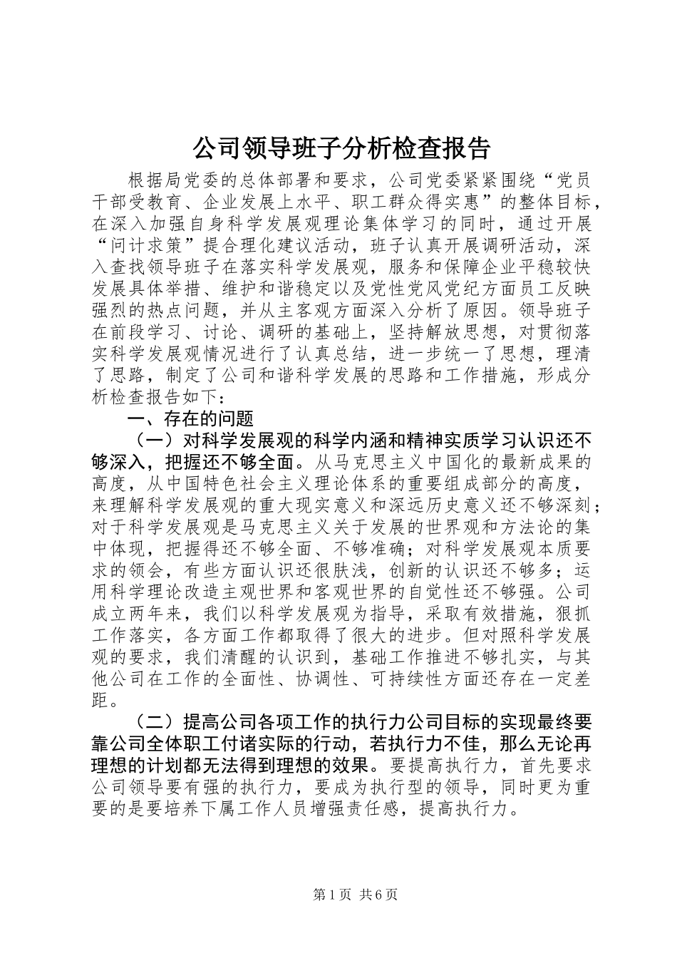 公司领导班子分析检查报告_第1页