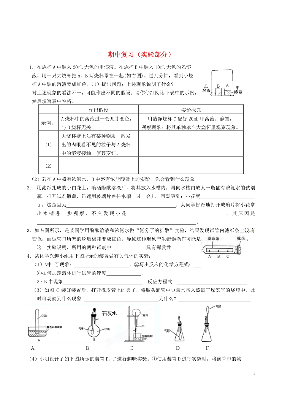 江苏省徐州市2012-2013学年八年级物理上册 实验期中复习练习(无答案) 新人教版_第1页