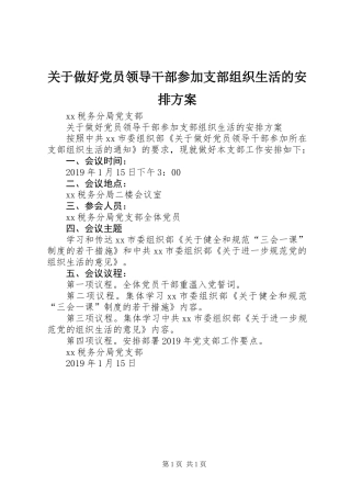 关于做好党员领导干部参加支部组织生活的安排方案
