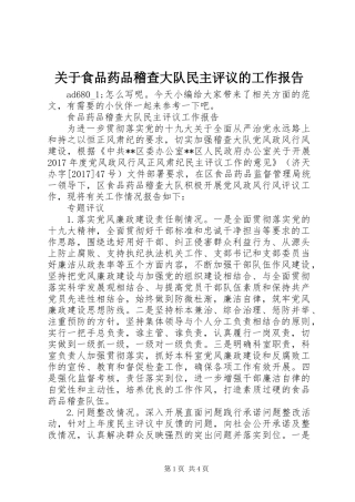 关于食品药品稽查大队民主评议的工作报告