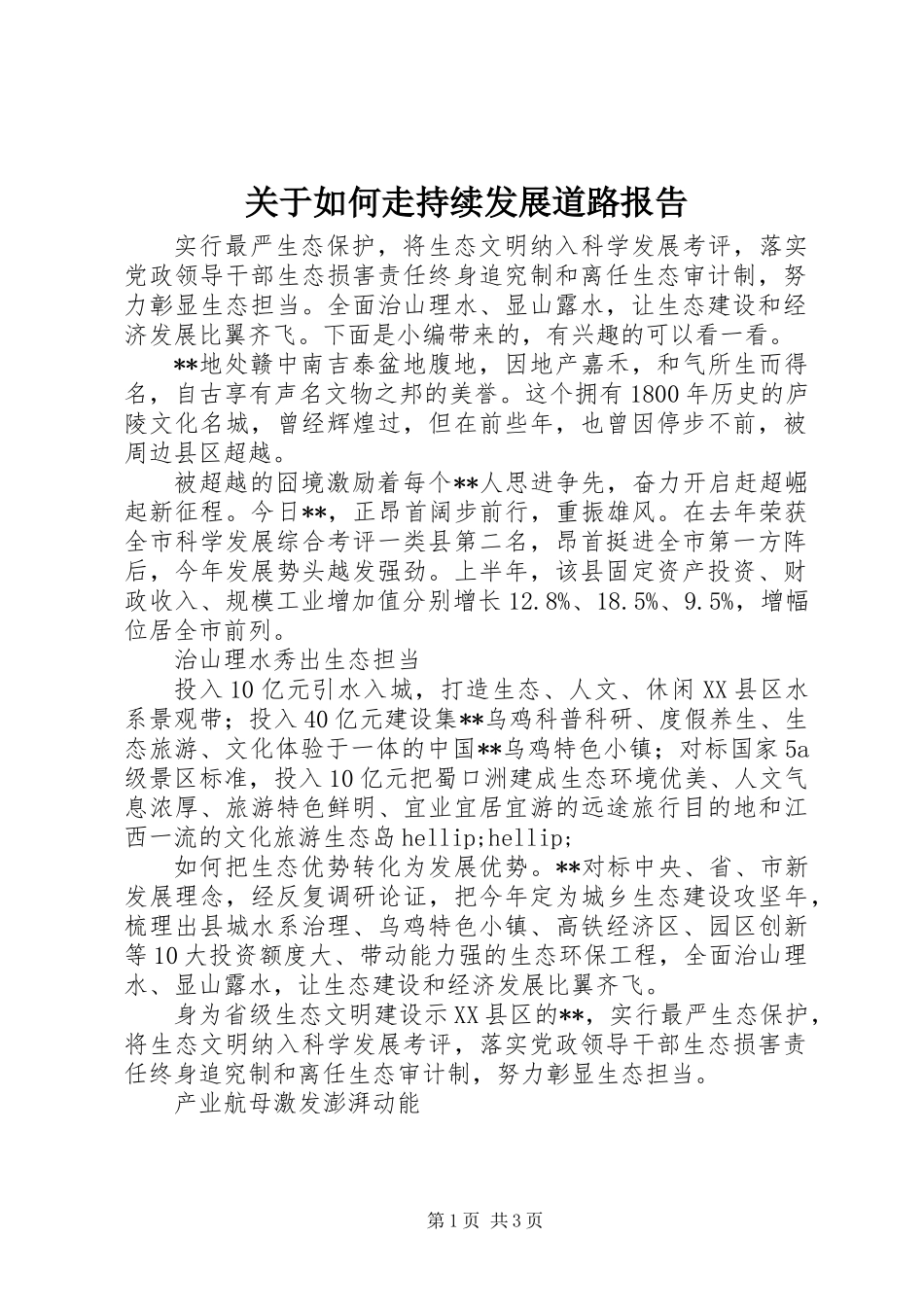 关于如何走持续发展道路报告_第1页