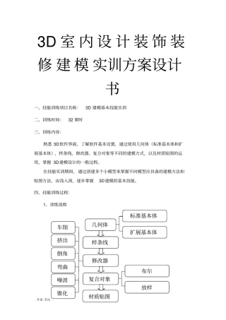 3D室内设计装饰装修建模实训方案设计书