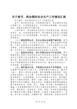 关于春节、两会期间安全生产工作情况汇报