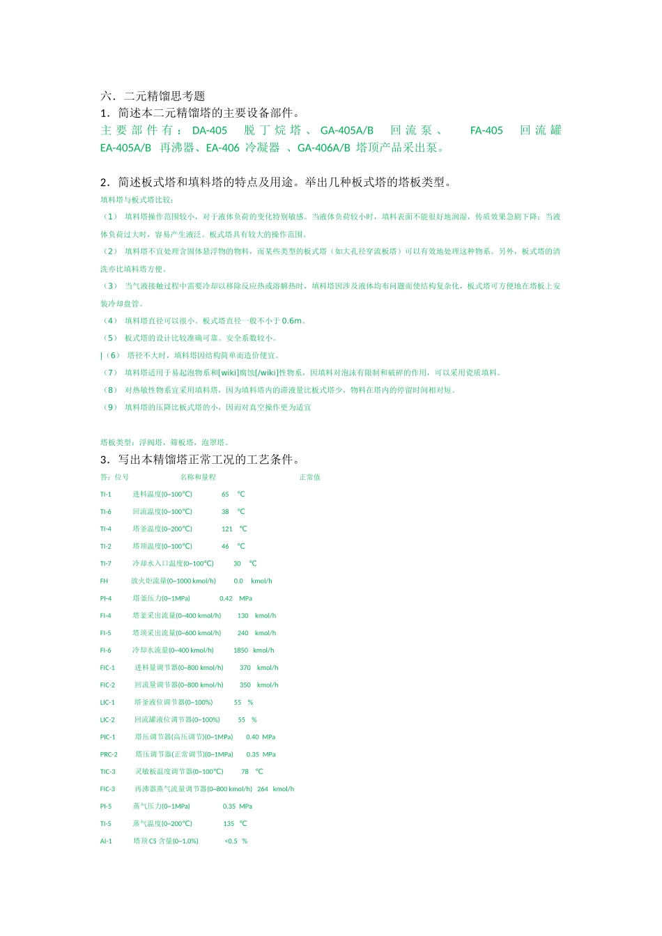 化工仿真二元精馏思考题_第1页