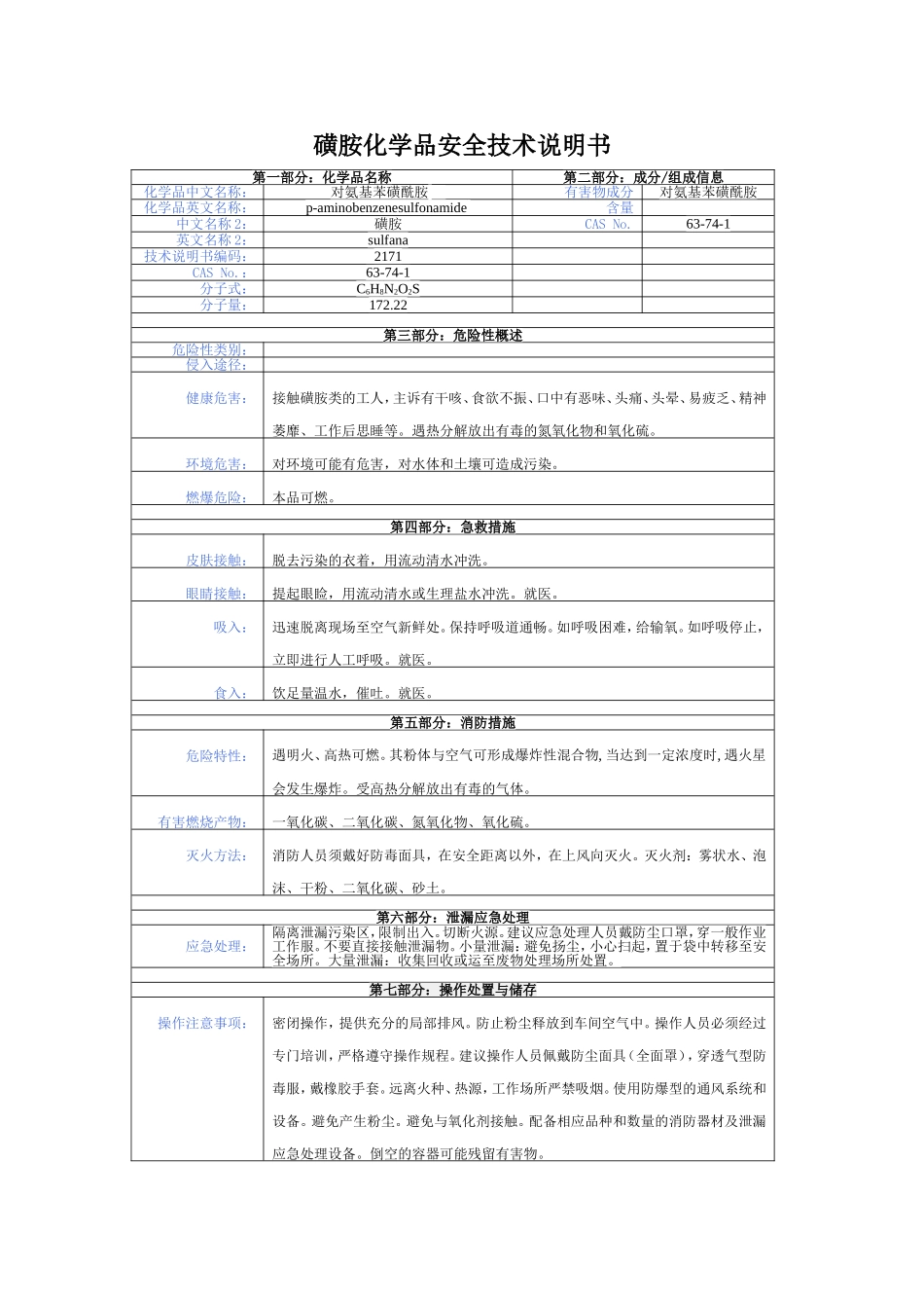 磺胺化学品安全技术说明书_第1页