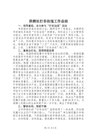 供销社打非治违工作总结