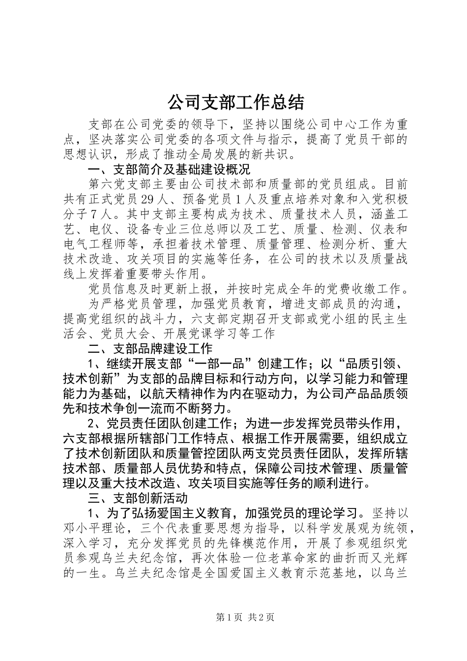 公司支部工作总结_第1页
