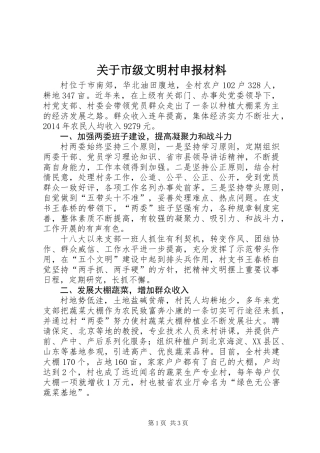 关于市级文明村申报材料