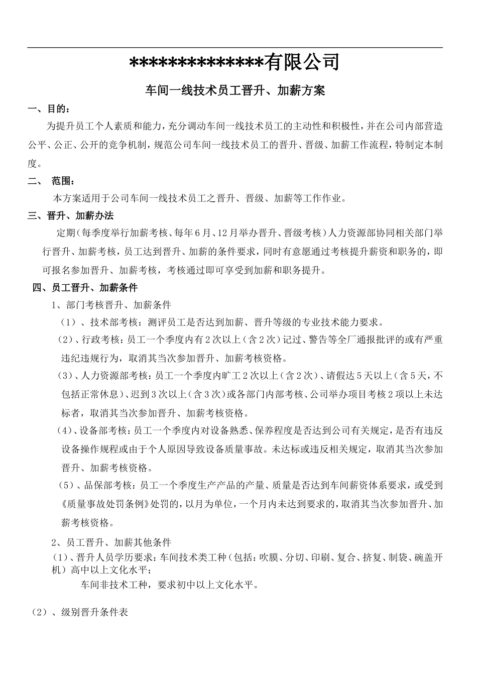 基层一线员工的晋升方案_第1页