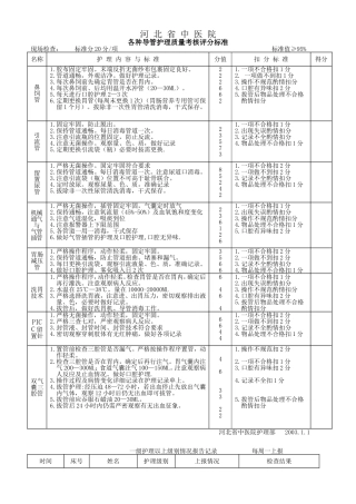 各种管道护理评分标准