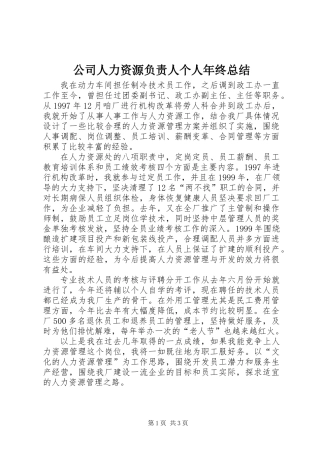 公司人力资源负责人个人年终总结