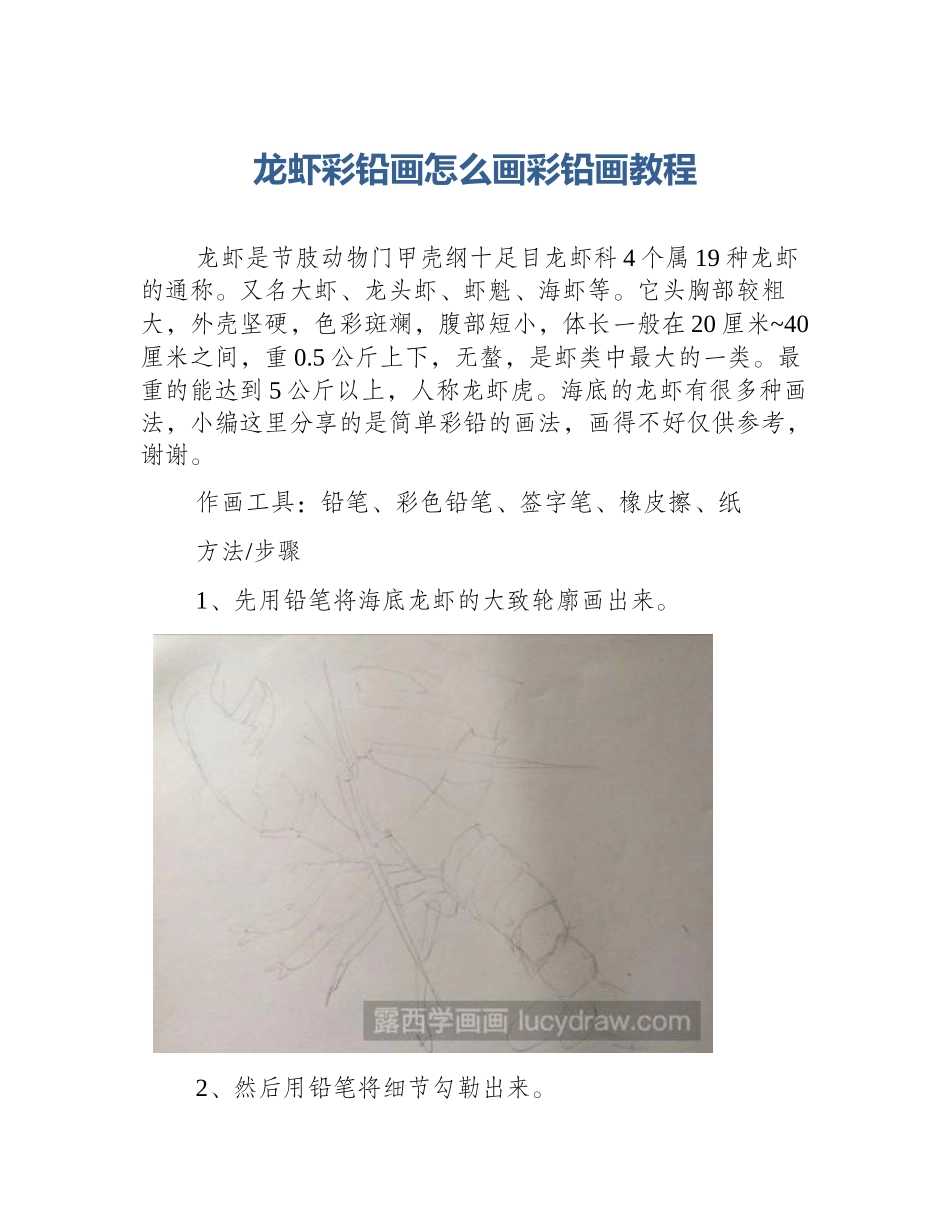 龙虾彩铅画怎么画彩铅画教程_第1页