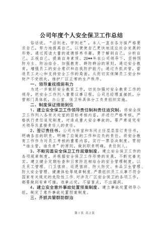 公司年度个人安全保卫工作总结