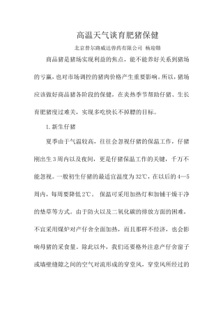 高热天气仔猪保健